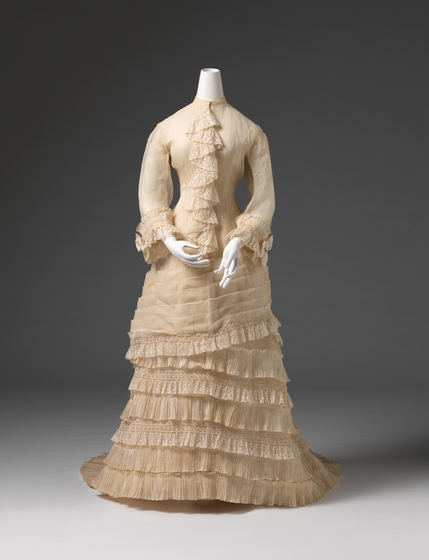 A-line wedding dress on mannequin, seen from front