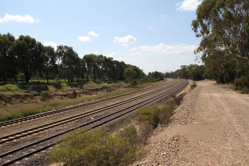 Location of The Lifting of the Rails, a country landscape with a train line, surrounded by eucalyptus trees.