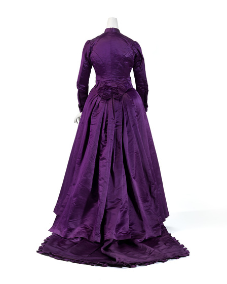 Purple wedding dress on a mannequin, seen from back