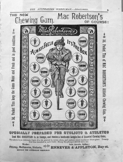 Advertisement for chewing gum, person on bike