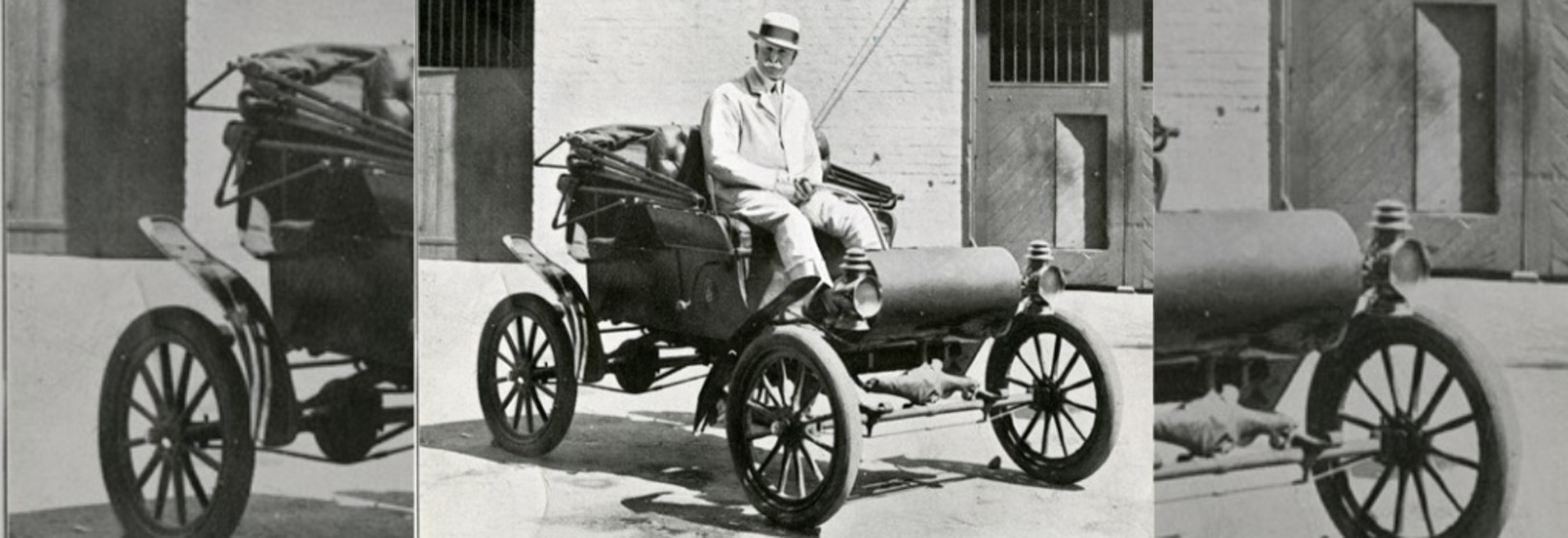 Collage MacRobertson driving his Oldsmobile