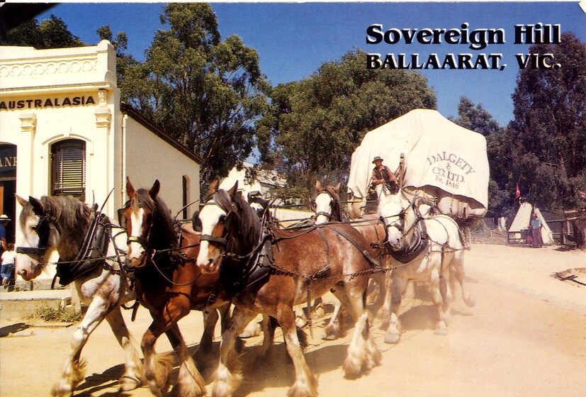 Colour photograph of carriage drawn by six horses