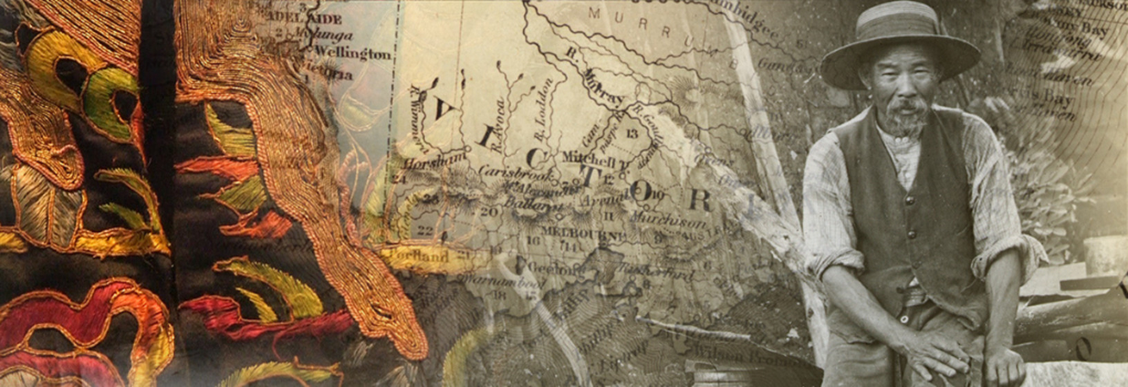 collage of Parade costume jacket, map and photograph