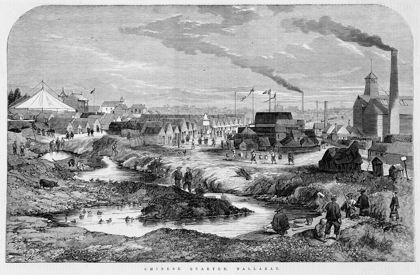 Print of a city with smoke coming out of factory stacks