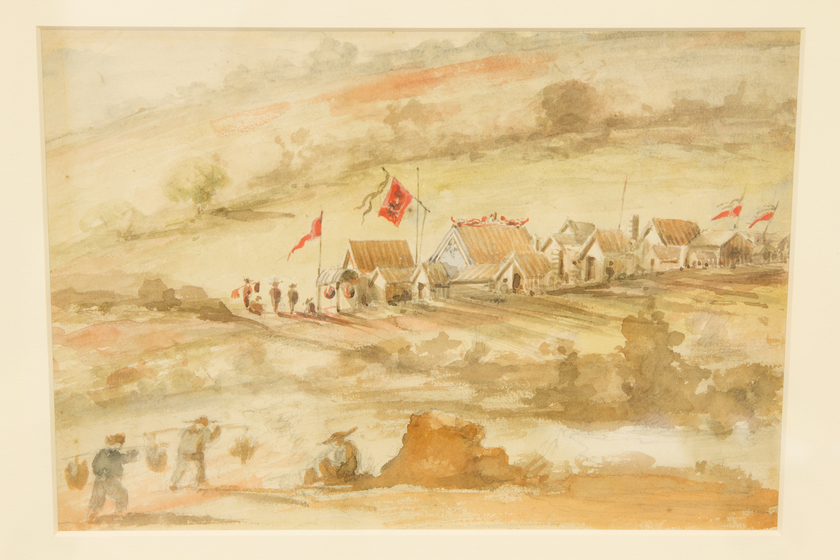 Watercolour painting of a campsite