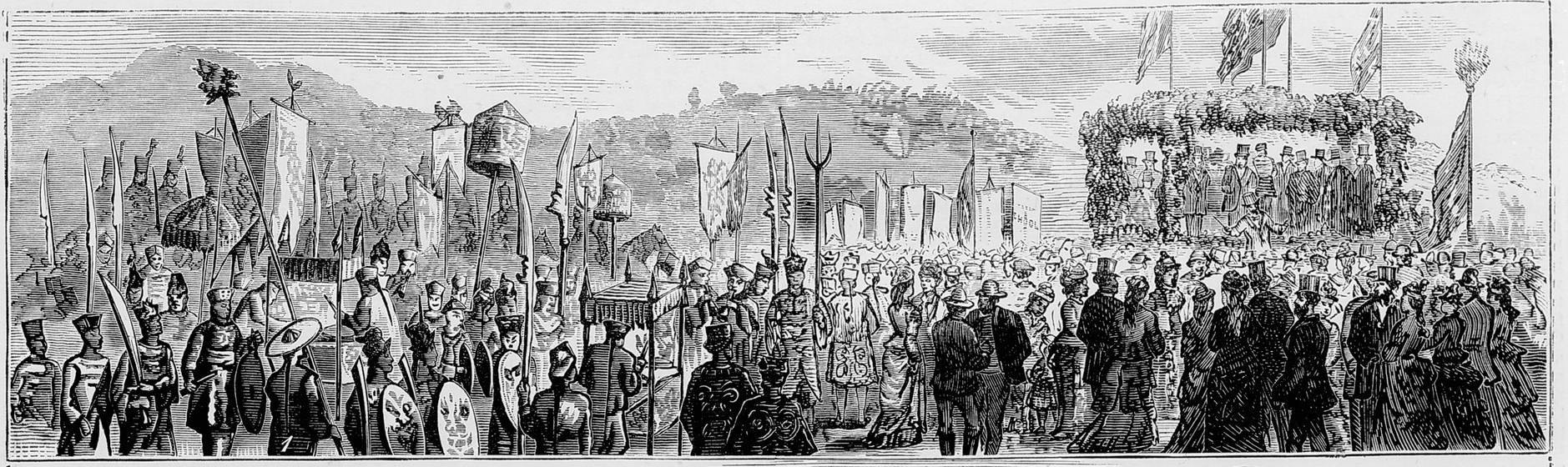 Drawing people marching in a parade