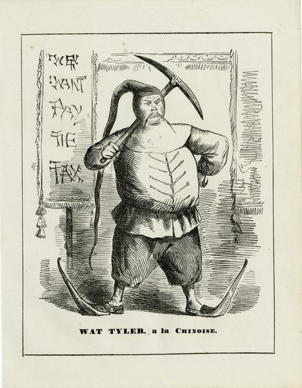 Print of a Chinese man holding a pickaxe