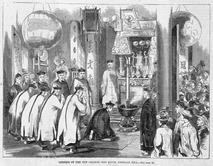 Chinese men and women conducting a ceremony