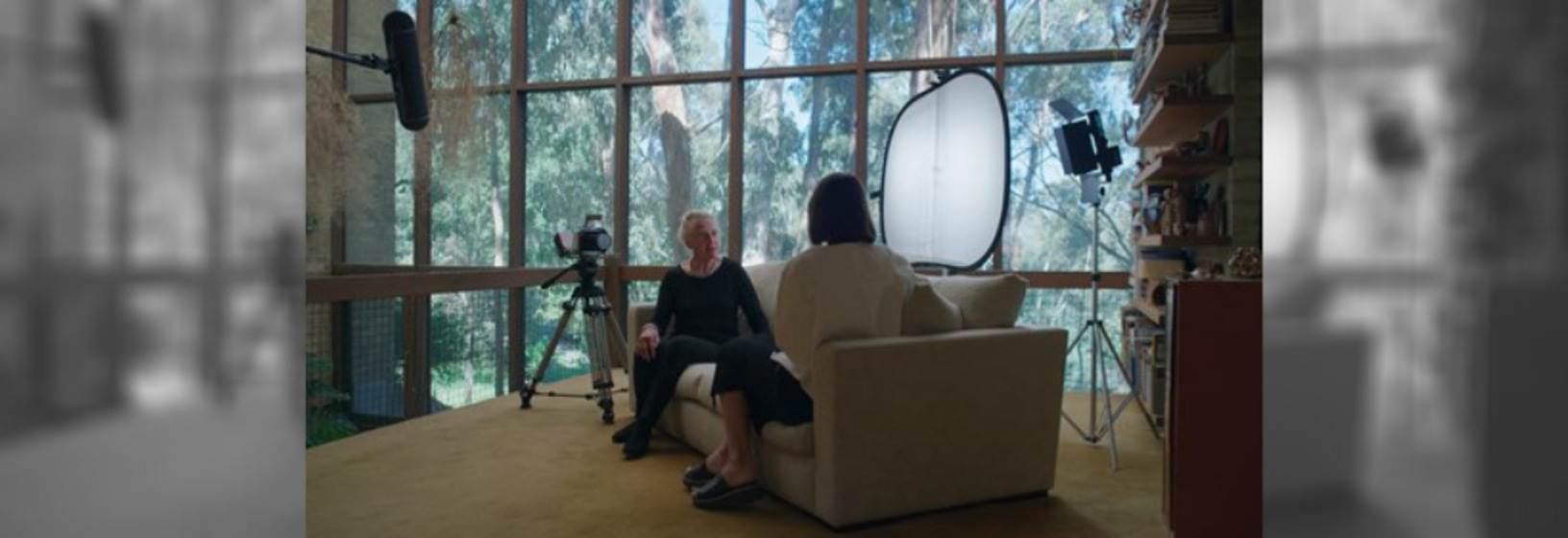 Collage of interview set with Mary Featherston