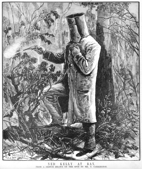 Drawing of Ned Kelly wearing suit of armour