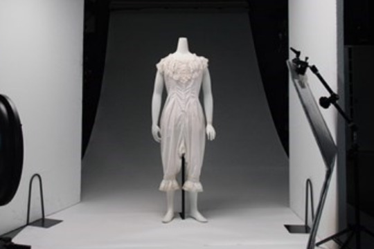 Collage of photography studio set showing lights, bounce boards and mannequin at NGV