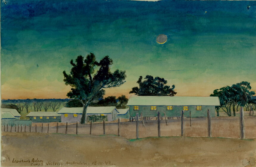 Watercolour of a building at night