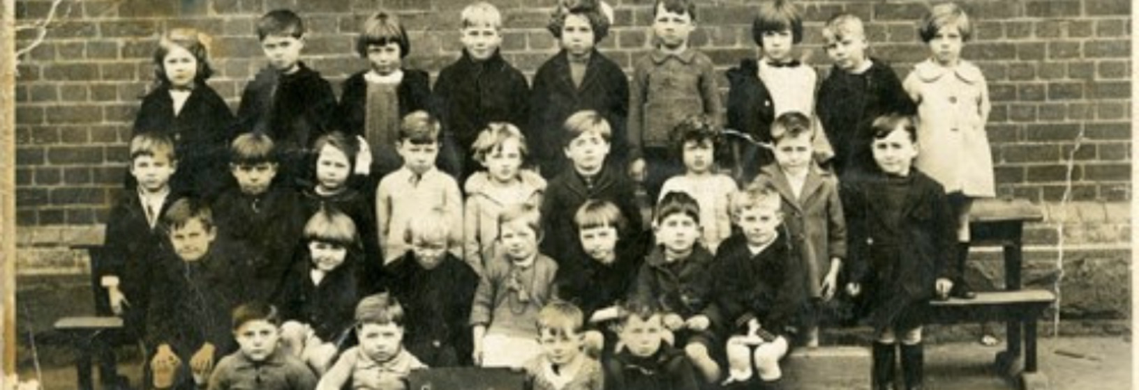 school photo of children, black and white