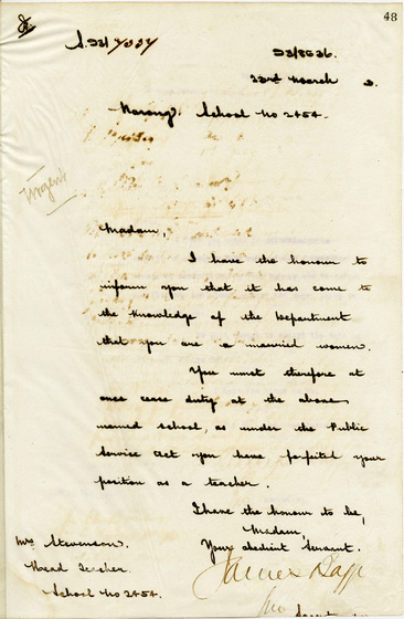 Early handwritten letter (marked 'Urgent') addressed to school teacher Grace Neven, signed lower quadrant. 