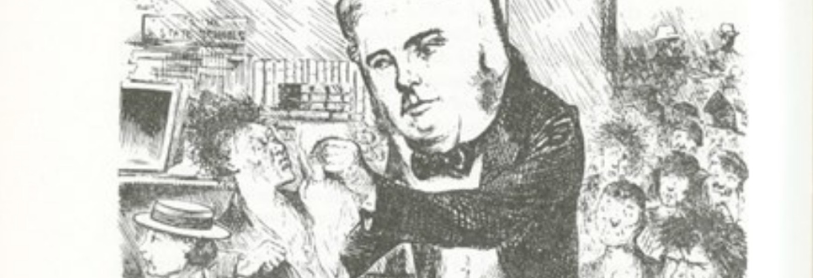 Early political cartoon featuring male character (representing State School system) washing 'neglected [ragged] children' alongside image of a well-dressed child (representing private school system).