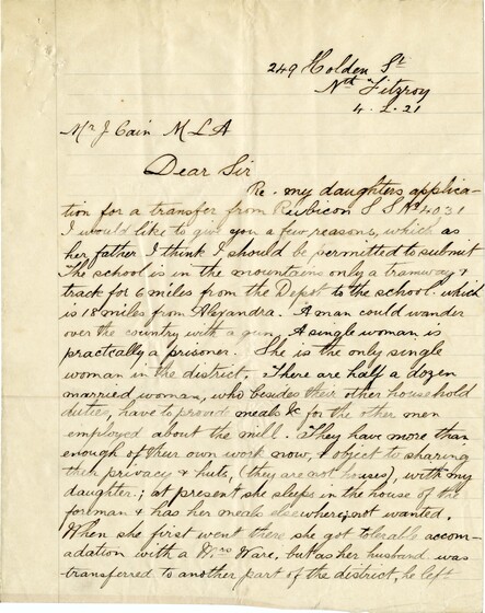 Early handwritten letter describing the difficulties of remote teaching.