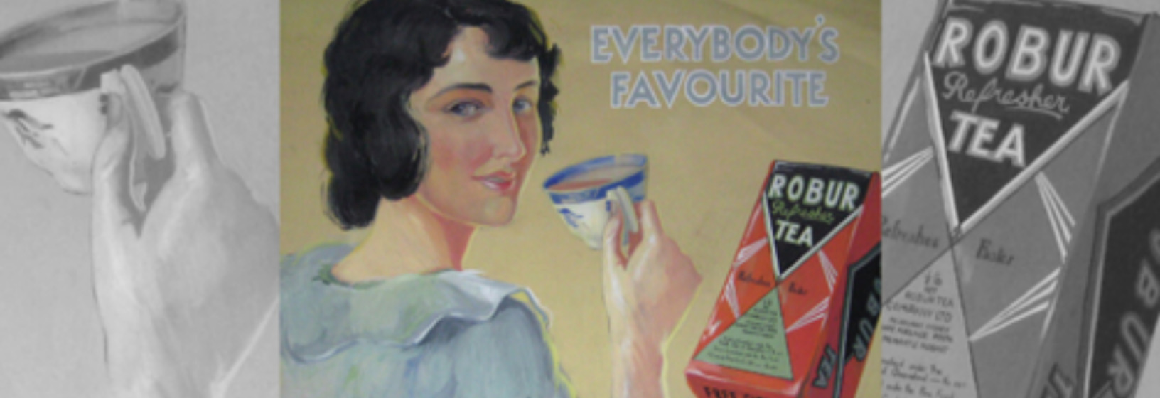 Collage of images Robur tea advertisement