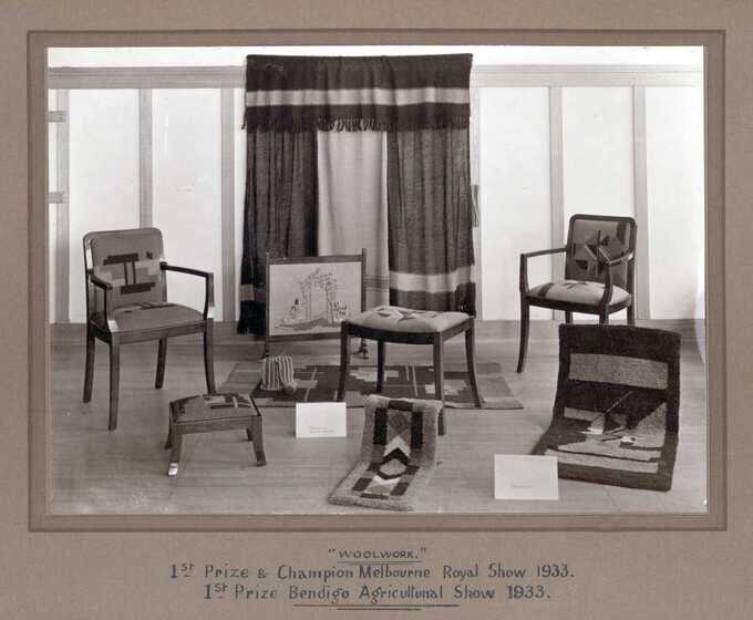 Mounted photograph of chairs and rugs
