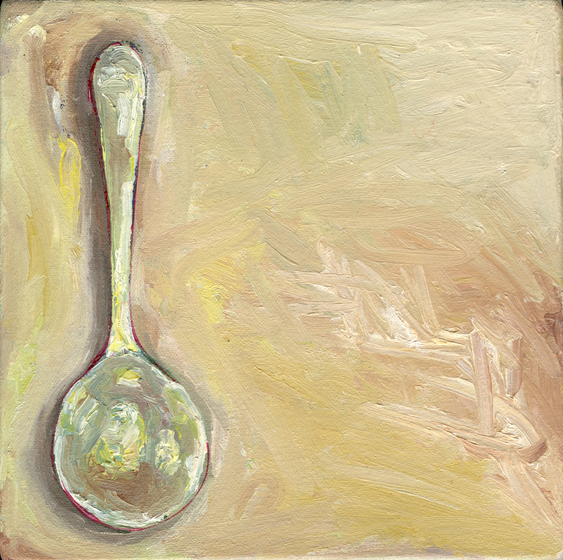 Painting of spoon in peach yellow hues