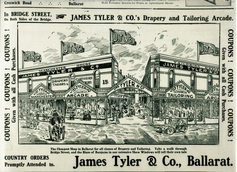Sketch of factory building with flags waving on top