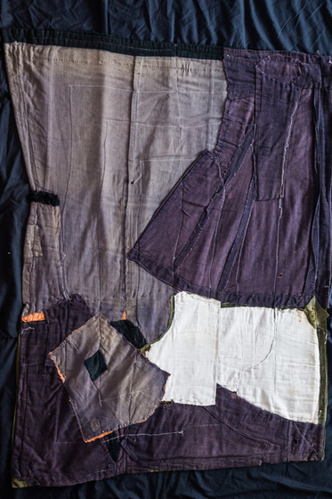 White and grey patchwork wagga