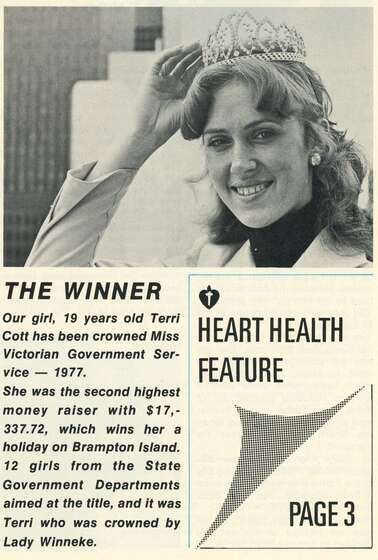 Newspaper article including a woman wearing crown