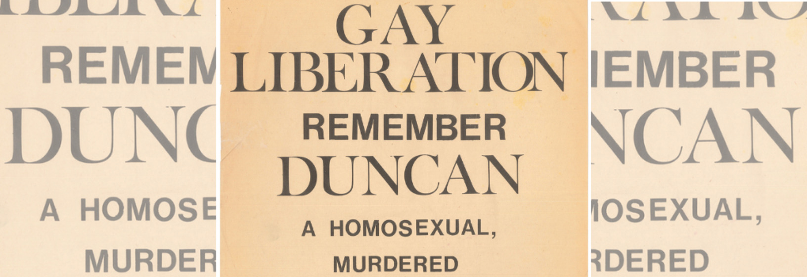 Poster, black text on buff paper, for demonstration commemorating the murder of George Duncan, collaged to create a banner image