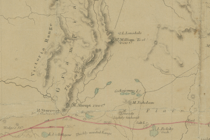 Detail of black on white printed map showing the Grampians-Gariwerd region.