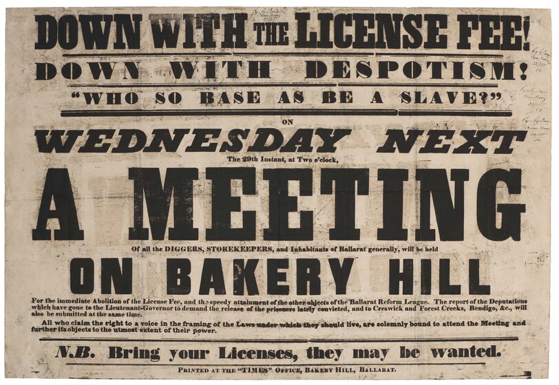 Poster printed black on white announcing a meeting of diggers.