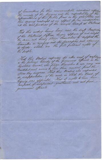 Document hand written in copperplate on blue paper.