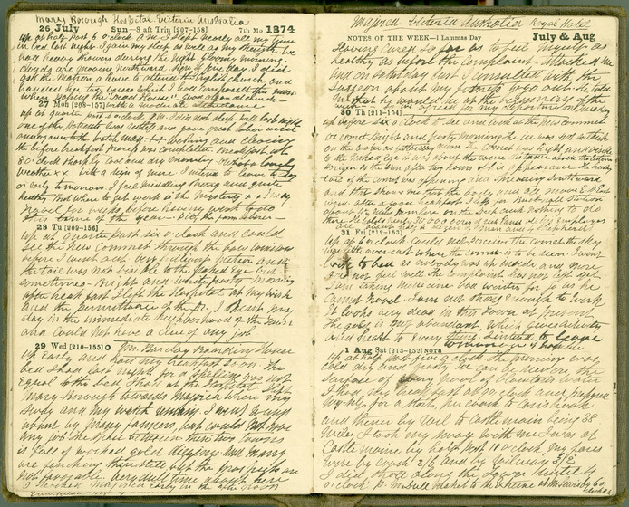 Double page spread of a handwritten diary.