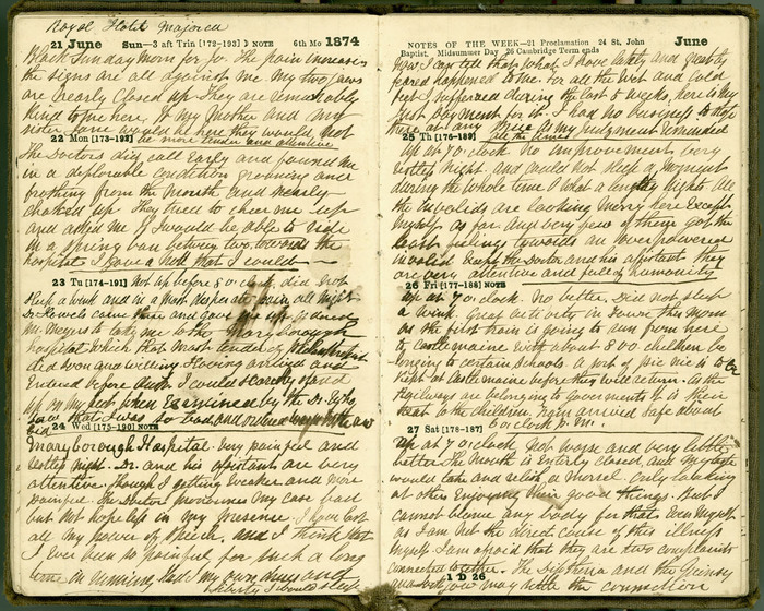 Double page spread of a handwritten diary.