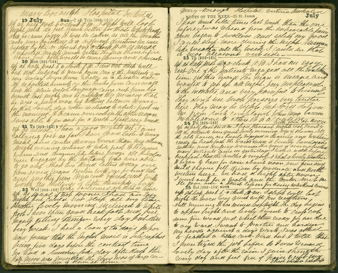 Double page spread of a handwritten diary.