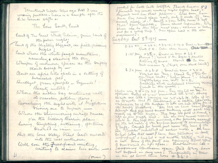 Two pages of a diary handwritten in pencil.