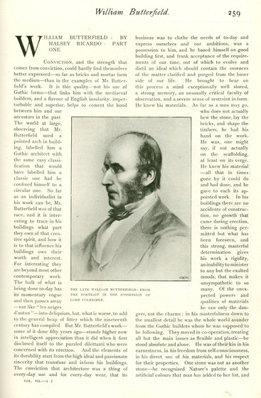 Page from a magazine with a black and white picture of the head and shoulders portrait of a balding man in Victorian clothing with side burns and pince-nez.