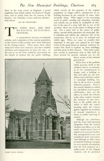 Page from a magazine with a black and white picture of a polychrome brick Gothic Revival church.