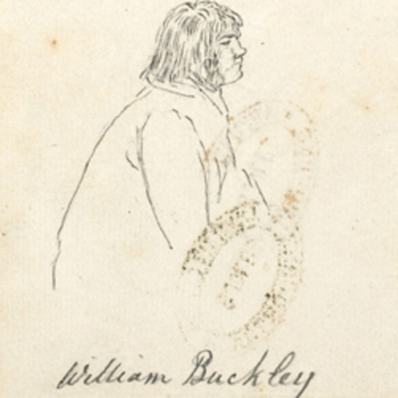 A side on sketch of a man with long shoulder length hair and a somewhat baggy shirt.