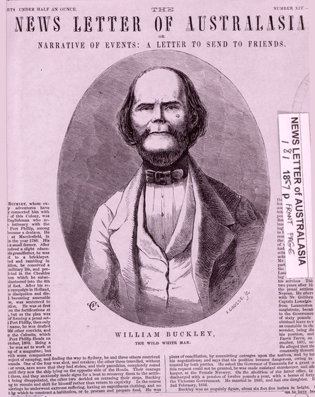 Page from a newsletter - in the centre is a drawn portrait of an older man in a Victorian era suit. Around both sides of the portrait is small typed text.