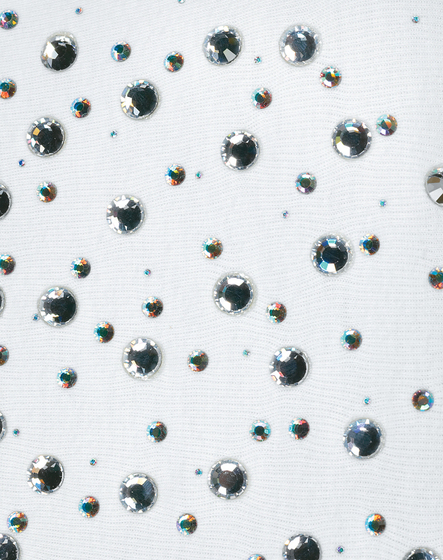 Cotton segment of clothing, covered in differing sizes of Swarovski crystals.