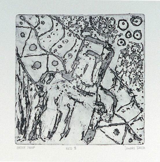 An abstract artwork consisting of greys and whites.