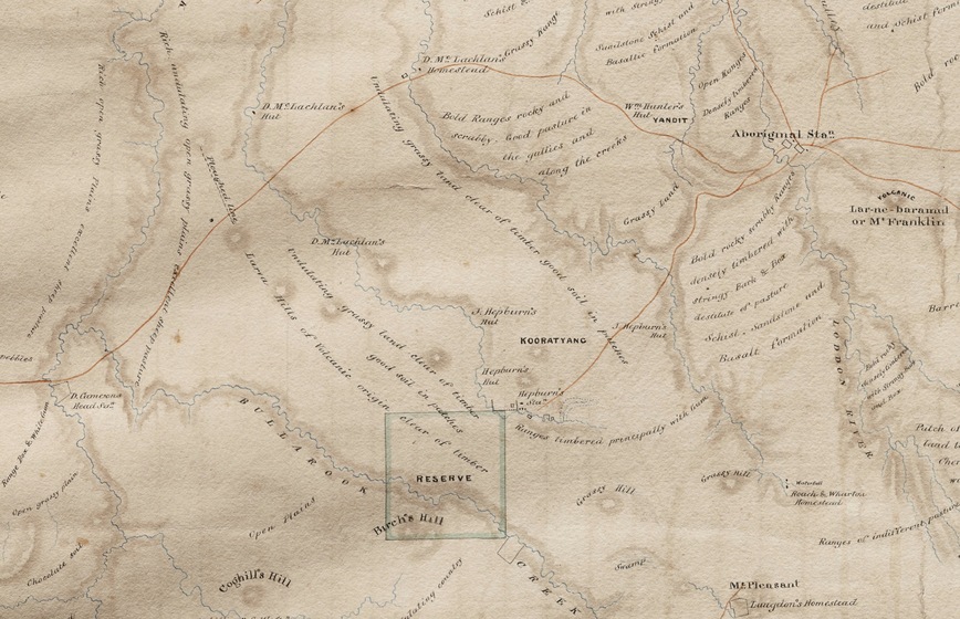 Hand drawn map on brown paper, including names of rivers, regions, place names and topographical features.