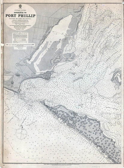 Detailed map depicting land and water meeting. In the top left hand corner is text outlining the location of the map and the legend description.