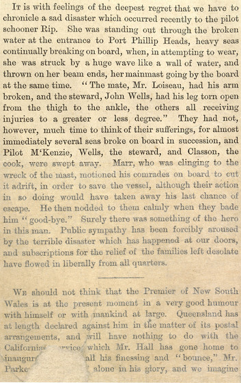 Newspaper article on yellowing paper, including some tearing and pencil marks