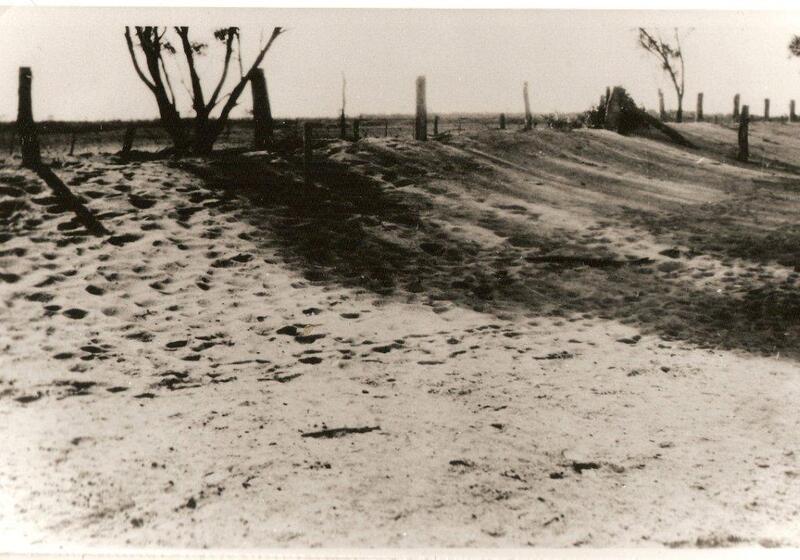 Landscape photograph of a sand bank building up along a fence line.