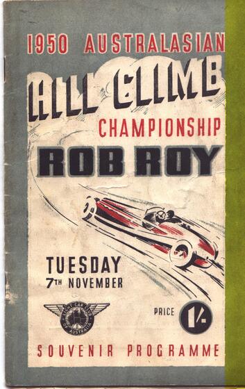 Cover of a program showing a drawing of a red racing car and a selection of text including the event details and date.