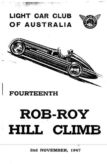 Cover of a program showing a black speeding racing car and text outlining the event name and date.