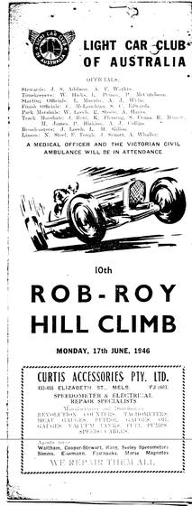 Cover of a program showing a black speeding racing car and text outlining the event name, location and date.