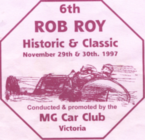 Pink and purple poster set within a hexagon, showing a drawing of a speeding race car and text outlining the event location, sponsor and date.