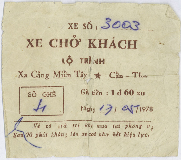 Ticket with red text in Vietnamese, and blue pen notations.
