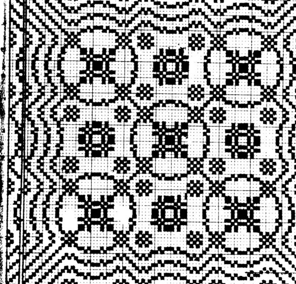 Geometric pattern for fabric, made from repeating circles and small squares.